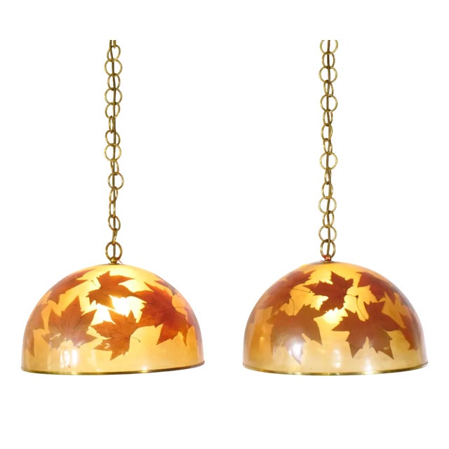 Italian Resin Design Hanging Lamps Leaves, 1980s, Set of 2 For Sale