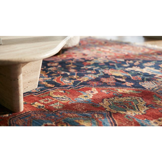 Navy Blue 1930s Blue Navy Floral-Medallion Antique Persian Bakhtiari Rug Hand Knotted 7'0" X 11'6 Wool Carpet For Sale - Image 8 of 10