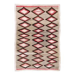 Charming Grey and Red Color and Rhombus Patters Design Antique American Navajo Rug