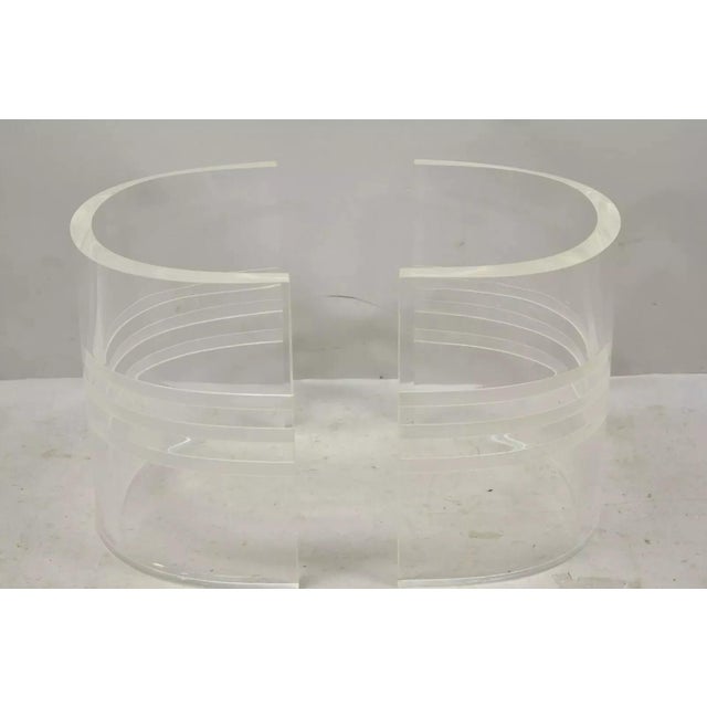 Mid-Century Modern Mid-Century Modern Curved Lucite Double Pedestal Rectangular Glass Coffee Table For Sale - Image 3 of 12
