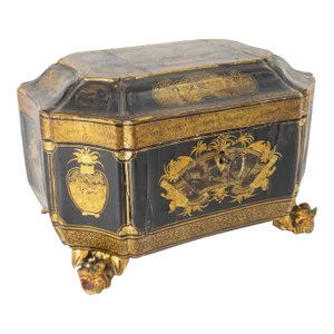 Chinese Black and Gold Lacquered Tea Caddy Box