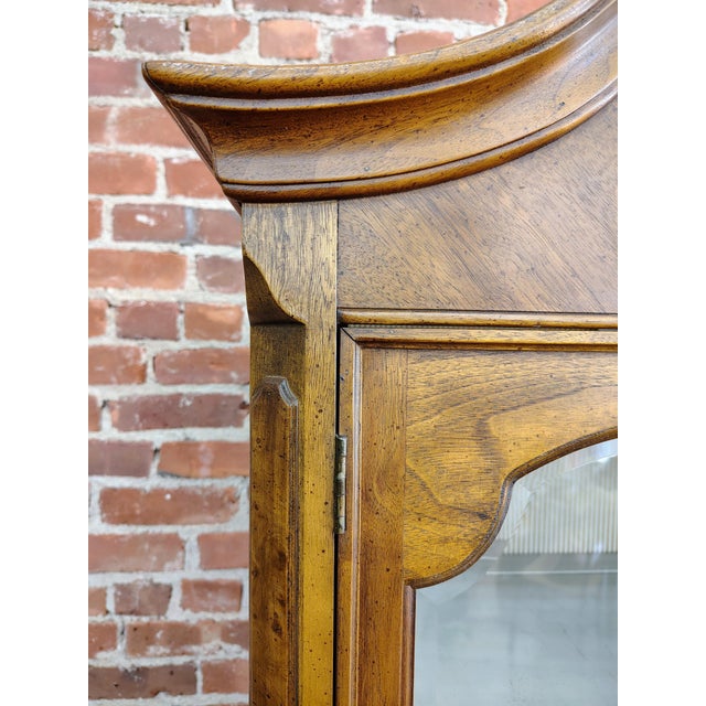 Vintage Chamberlain’s Two-Piece Walnut Display Cabinet With Lighting With Striped Interior For Sale - Image 10 of 14