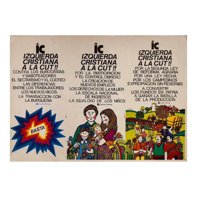 1970s Chilean Political Poster, "Ic Izquierda Cristiana a La Cut!!" (Christian Left Party for the Cut), Vincente and Antonio Larrea, Luis Albornoz For Sale