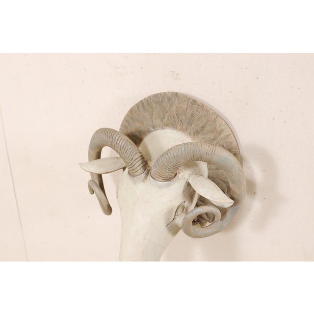 Wood Mid 20th Century Hand-Carved Wooden Ram's Head Wall Ornament For Sale - Image 7 of 11