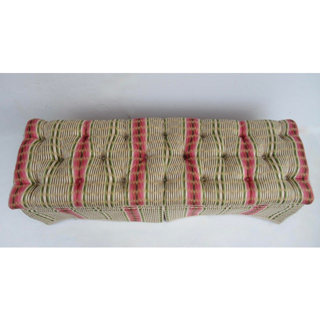 French Vintage Charles Stewart Furniture Company Button-Tufted Long Bench With Pierre Frey Textile For Sale - Image 3 of 18
