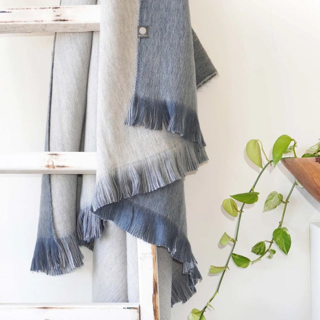 Rustic European Alpaca Double Sided Throw - Coastal Fog For Sale - Image 3 of 5