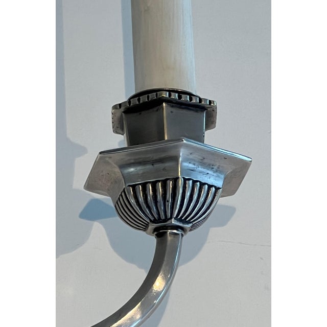 1900 Large silver metal 3-arm wall lights - a Pair For Sale - Image 9 of 12