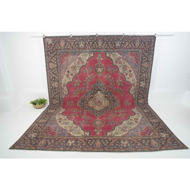 Red 1970s Vintage Persian Handmade Wool 10x12 Red Area Rug For Sale - Image 8 of 11