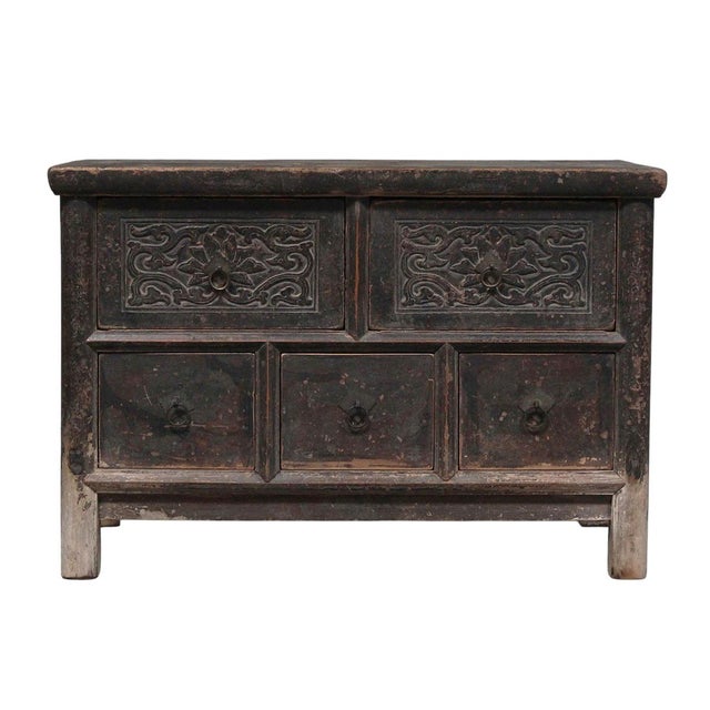 Hand Carved Vintage Chinese Reclaimed Wood Accent Chest or Low Sideboard Cabinet For Sale - Image 4 of 4