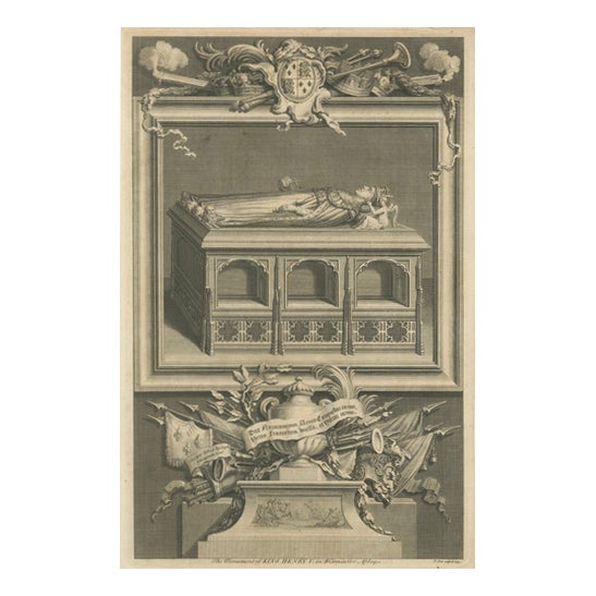 Vertue, Henry V Tomb, Westminster Abbey, 1735, Engraving For Sale