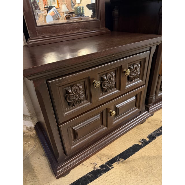 Vintage Spanish Revival Carved Wood Dresser & Matching Mirror Set For Sale - Image 11 of 11