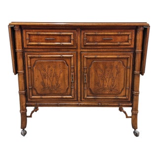 Chippendale Dixie Furniture Faux Bamboo Two Door Bar Cart For Sale