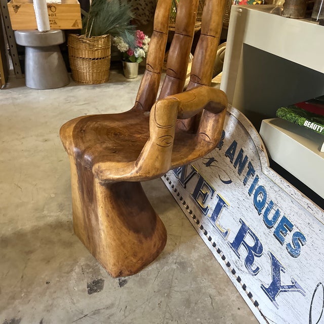Mid-Century Modern 1970s Natural Wood "Okay" Posed Hand Chair Mudras for Pranayama For Sale - Image 3 of 9