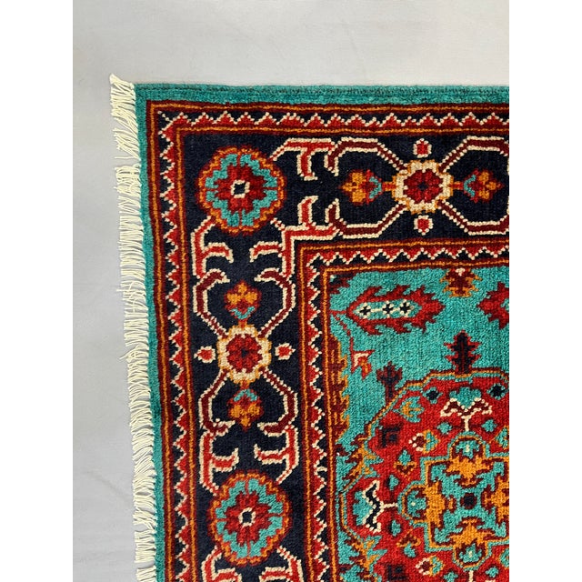 Turquoise Turquoise Floral Geometric Tribal Wool Runner, 2'9" X 6'7" For Sale - Image 8 of 13