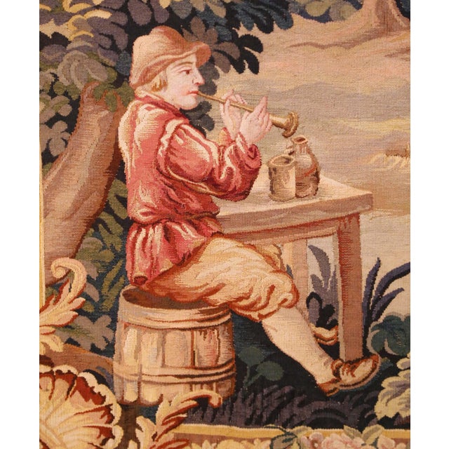 19th Century French Aubusson Tapestry in Oak Frame in the Manner of D. Teniers For Sale - Image 10 of 13