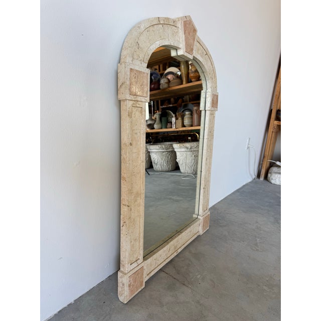 Art Deco Vintage Maitland-Smith Style Tessellated Stone Arched Wall Mirror For Sale - Image 3 of 12