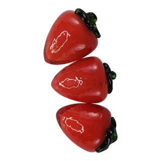 Art Glass Strawberry Fruit - Set of 3 For Sale