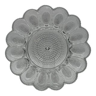 Vintage Indiana Glass Hobnail Deviled Egg / Oyster Platter With Relish Center For Sale