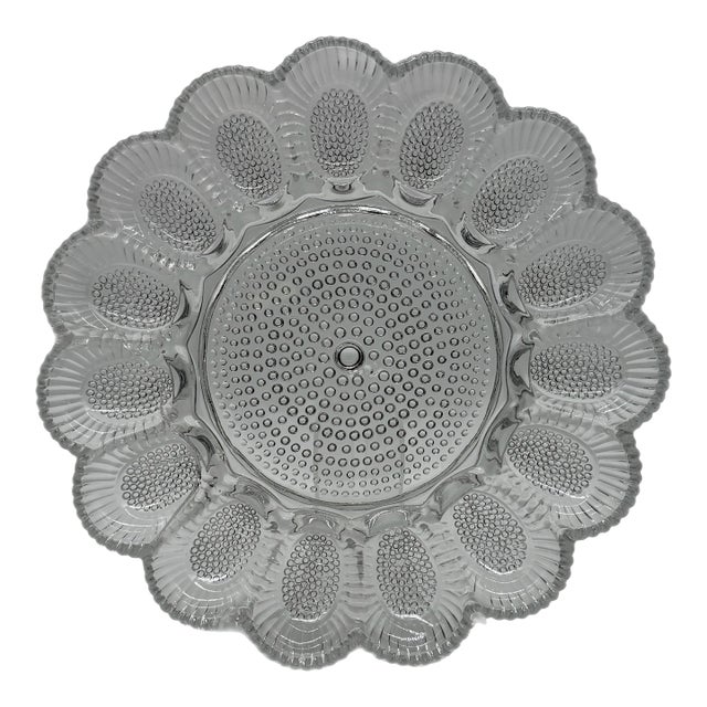 Vintage Indiana Glass Hobnail Deviled Egg / Oyster Platter With Relish Center For Sale