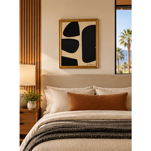 Title: Intersecting Shapes, an original abstract composition from Bryan Boomershine’s Cream & Black Organic Collection,...