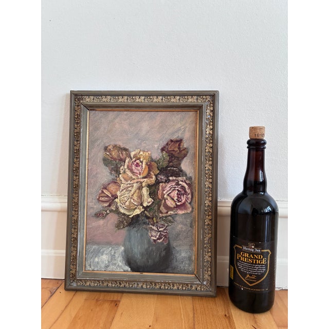 Vintage Original Flower Oil Painting, Signed Flower Still Life Art For Sale - Image 11 of 13