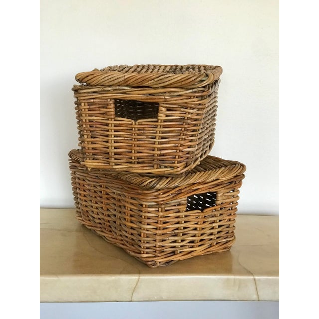 French 1960s Mid Century French Rattan Storage Baskets- a Pair For Sale - Image 3 of 12