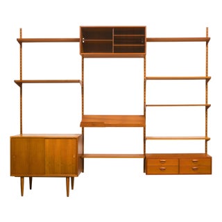 1960s Vintage Kai Kristiansen Teak Wall System W/Two-Door Cabinet For Sale