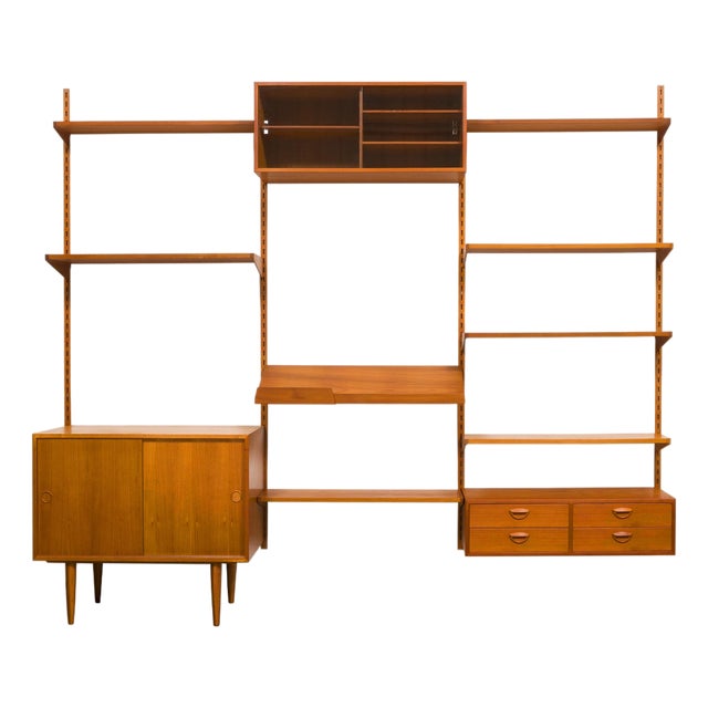 1960s Vintage Kai Kristiansen Teak Wall System W/Two-Door Cabinet For Sale