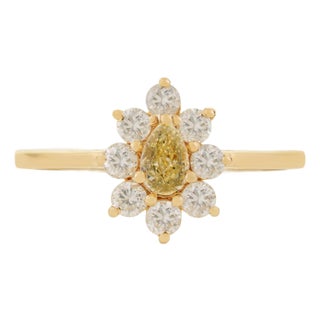 14k Gold Victorian Inspired Fancy Yellow Diamond Flower Cluster Ring Size 8 For Sale
