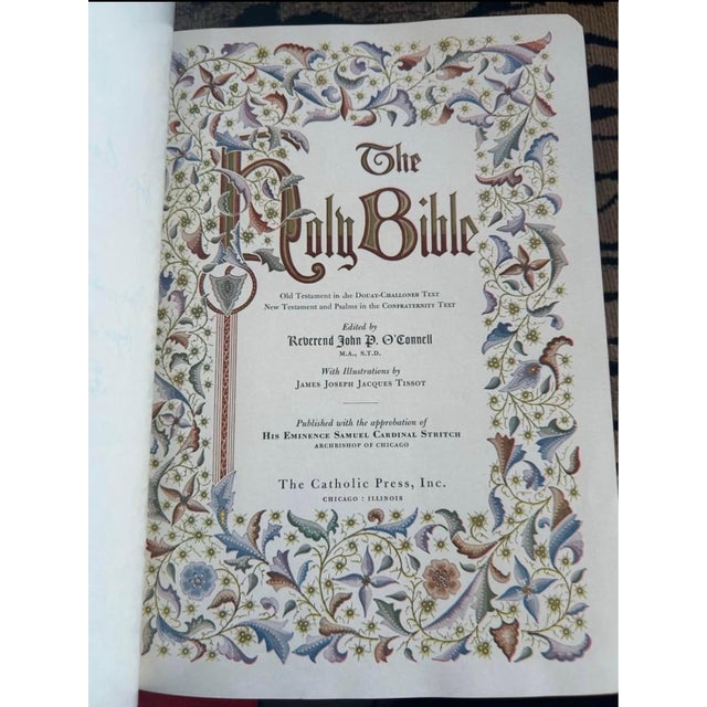 1955 Holy Angels Edition Catholic Bible – Red Gilt Illustrated Bible With Original Presentation Box For Sale - Image 4 of 9