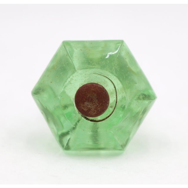 Traditional Pair of Vintage 1.25 In. Hexagon Green Glass Cabinet Knobs For Sale - Image 3 of 6