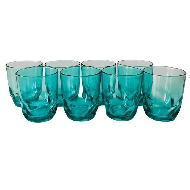 Vintage Turquoise Twisted Glasses from Luminarc Arcoroc, 1970s, Set of 8 For Sale - Image 9 of 9