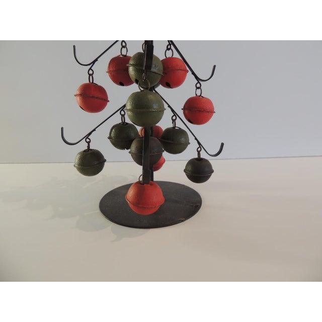 Vintage Arts and Crafts Style Metal Christmas Tree With Painted Tissabells Ornaments For Sale - Image 4 of 5