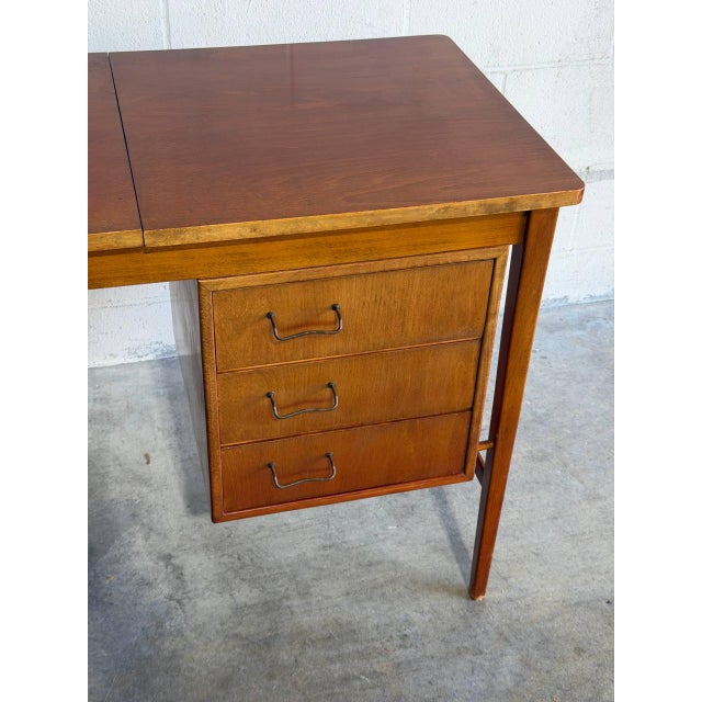 Vintage Teak Vanity With 3 Drawers Flip-Up Mirror and Storage Denmark 1960s For Sale - Image 9 of 11