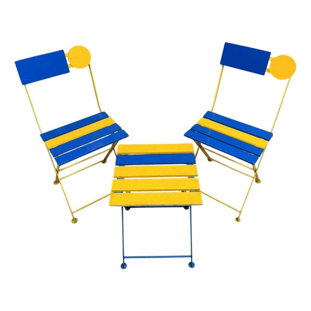 Kis Folding Chairs and Stool by Denis Balland for Fermob, 1980s, Set of 3 For Sale