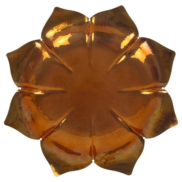 Marie Zimmermann Arts & Crafts Copper Lotus Dish For Sale