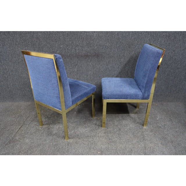 Blue Mid Century Blue & Brass Side Chairs For Sale - Image 8 of 11