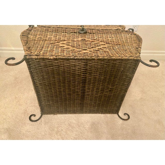 Vintage Woven Rattan Bombay Storage Chest With Lid Wrought Iron Scroll Feet, Handles, and Latch. For Sale In Denver - Image 6 of 17