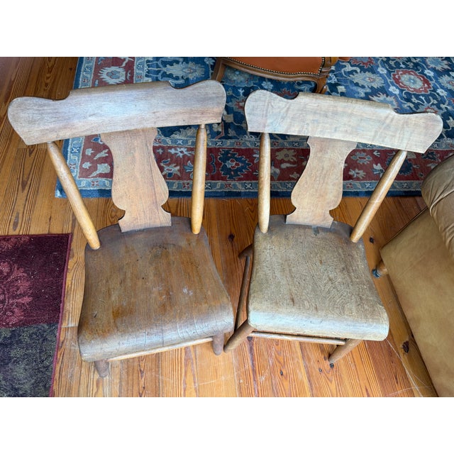 Pair of Antique Primitive Farmhouse Chairs – Country Wooden Side Chair With Original Patina, Circa 1900 For Sale - Image 6 of 8