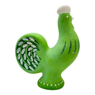 Mid Century Dala Rooster Swedish Folk Pottery Green Chalkware Ceramic Signed Else Circa 1960s Nils Olsson Inspired For Sale