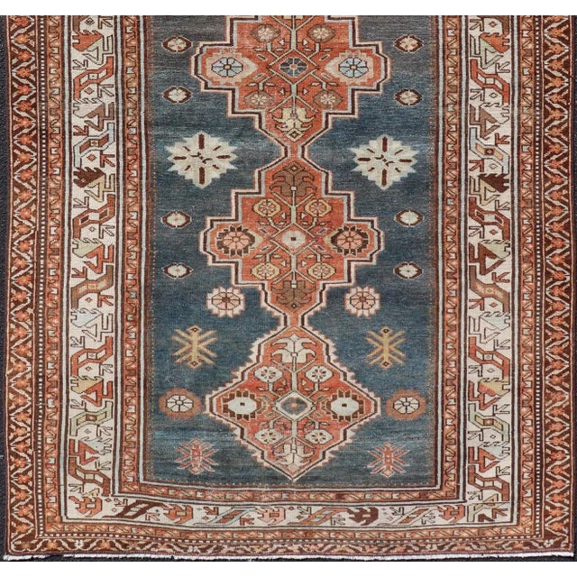 Antique Persian Hamadan Rug with Central Sub-Geometric Medallion In Blue-Gray. Keivan Woven Arts; rug EMB-22170-15064;...