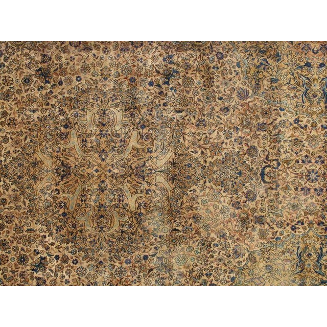 Antique Persian Kerman Carpet, Oriental Rug, Handmade, Ivory, Gold, Blue, Soft For Sale - Image 10 of 18