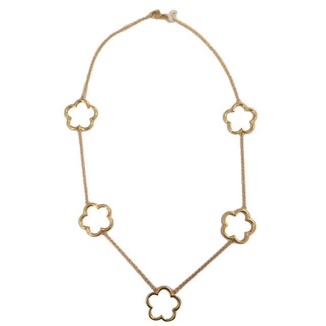 Christina Addison 18kt Yellow Gold 5 Open Clover station Necklace with 5 elegant statement open work Clovers laying...