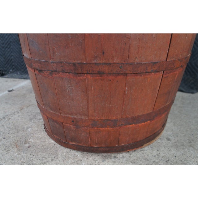 Antique Primitive Wood Metal Banded Coffee Grain General Store Barrel 33" For Sale - Image 11 of 11