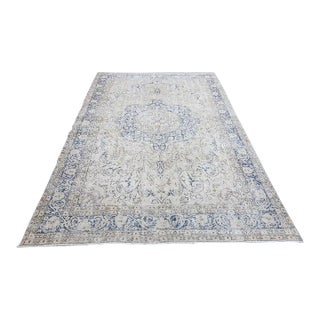 1960s Beige and Blue Vintage Area Carpet For Sale