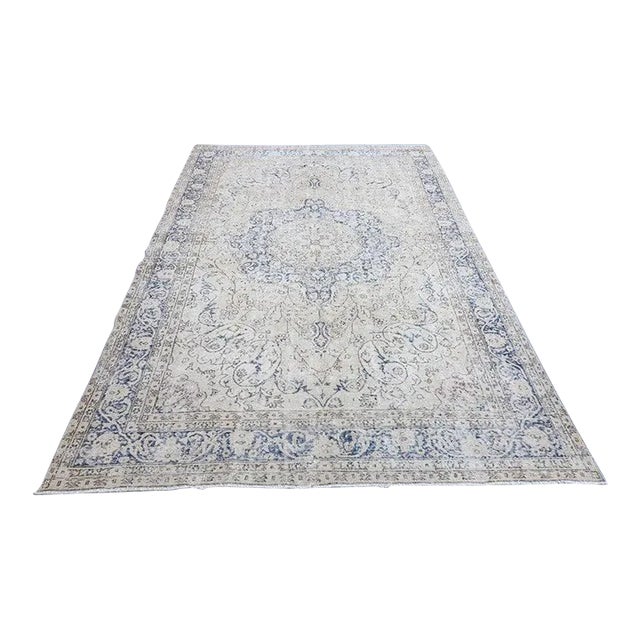 1960s Beige and Blue Vintage Area Carpet For Sale
