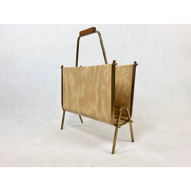Vintage Brass & Vinyl Magazine Rack, 1970s For Sale - Image 11 of 12