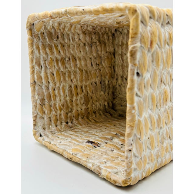1980s Vintage White Washed Square Rattan Tissue Holder For Sale - Image 4 of 4