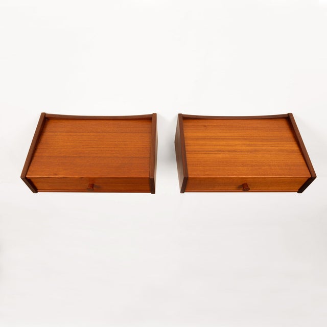 Mid-Century Modern Vintage Danish Mid-Century Floating Teak Nightstands—Pair For Sale - Image 3 of 10