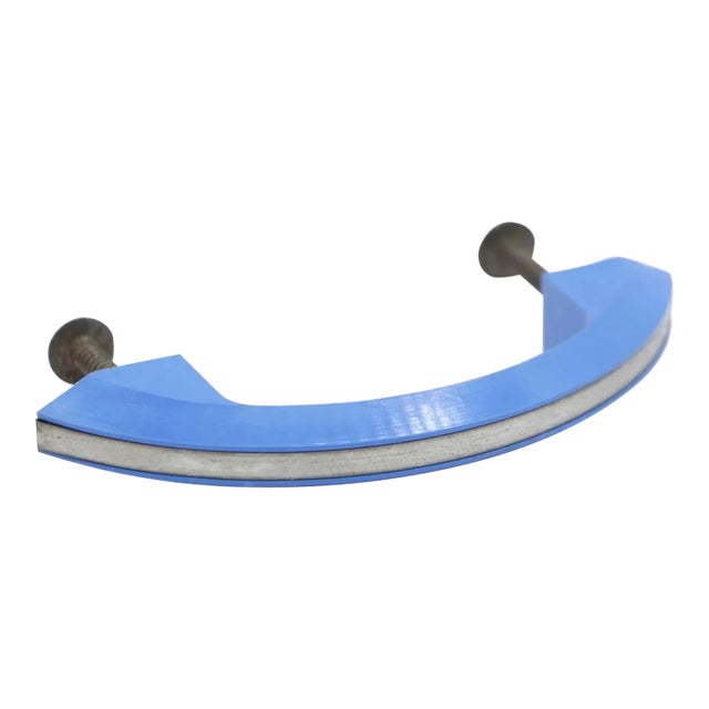 Vintage Late 20th Century Blue Plastic & Nickel Art Deco Bridge Drawer Pull For Sale